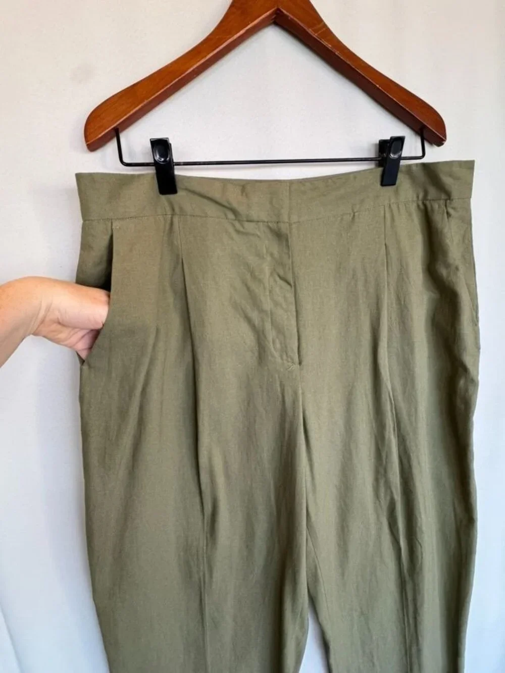 Zara Sage Green Linen Blend Pleat Front Barrel Crop Leg Trousers Size XXL NWT